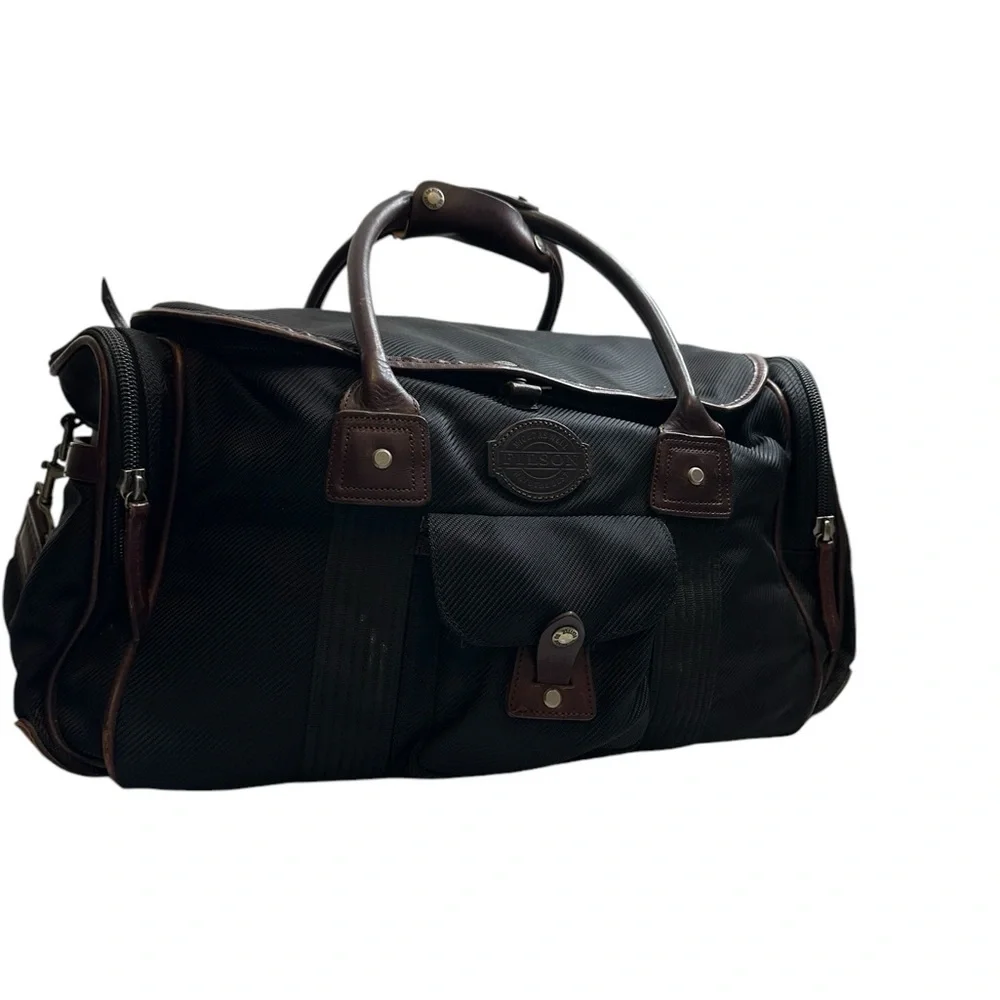 Vintage Filson Heritage Black Nylon Duffle Bag Leather Trim Medium